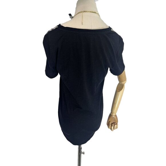 The Kooples Skull Bones Black Aztec Ilkat Blouse Top Short Sleeve Medium Silk - Picture 3 of 13